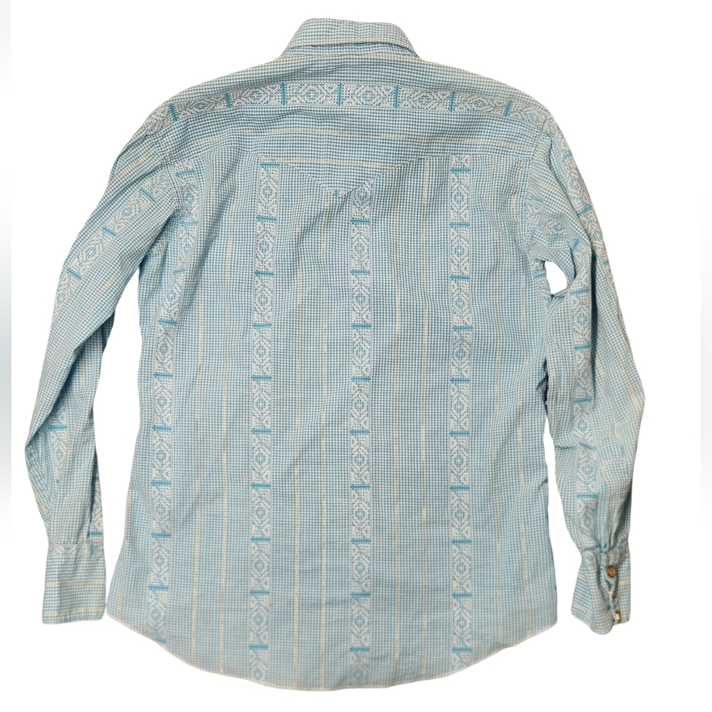 Vintage H Bar C 50s Men's Cotton Gingham Check Pearl Snap Long Sleeve 15.5 - 33 - Picture 2 of 10
